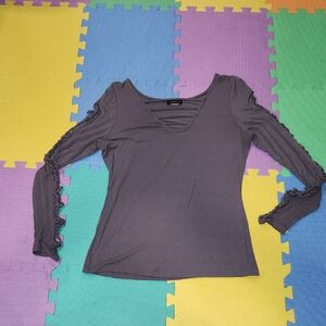 VENUS Charcoal Long Sleeve Top with Ruffled Details